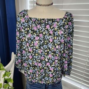 Fortune + Ivy Floral Blue Purple Shirt Sz Medium